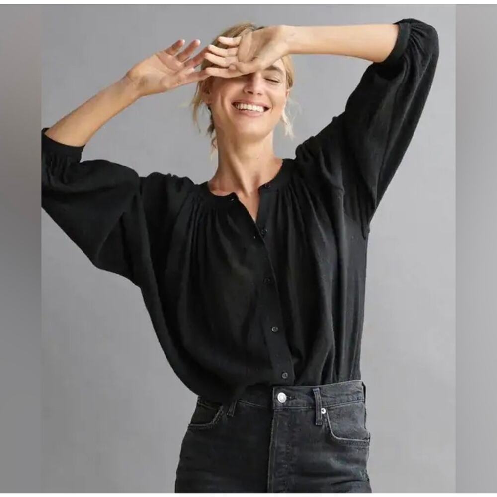 Jenni Kayne Long Sleeve Willow Blouse Black Size Medium NWT